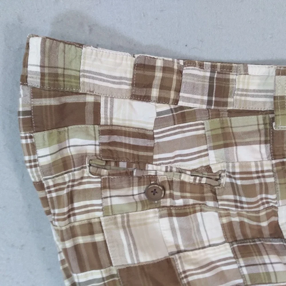 Arizona Jean Co Shorts men's 38 x 12 Bermuda Patchwork plaid Brown cotton preppy